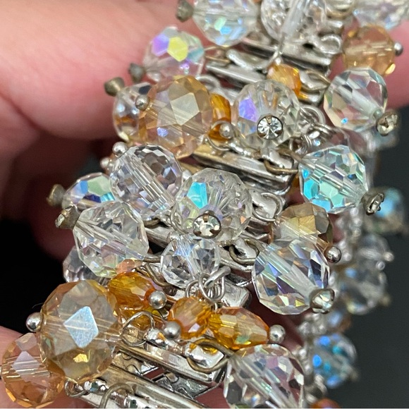 Vintage Citrine/Clear Crystal Beads Expandable Bracelet - Picture 9 of 12